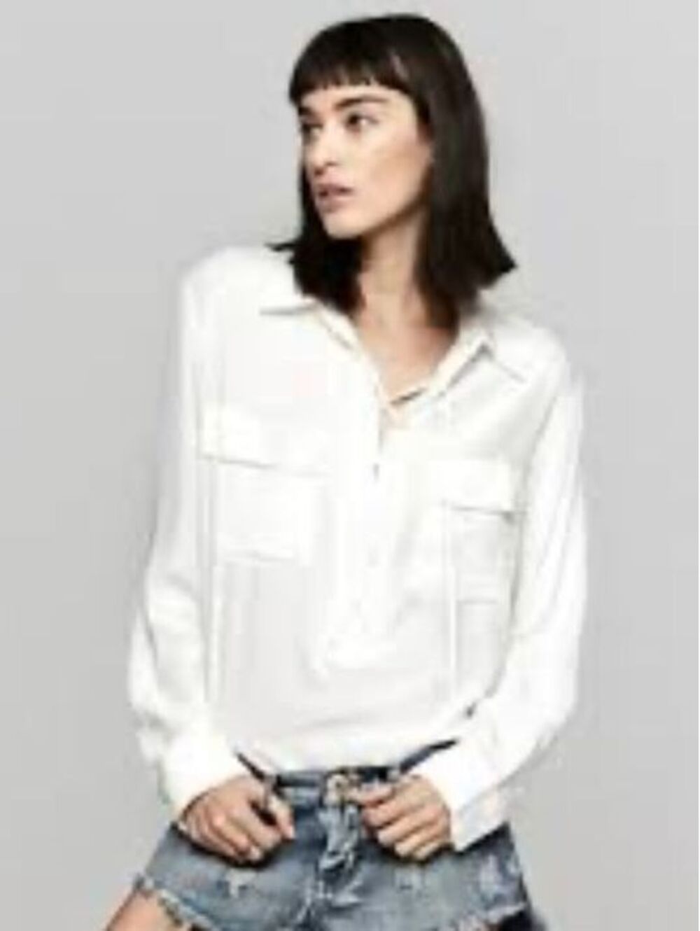 Femme Equipment Cream Silk Lace Up Blouse Top XS Pocket
